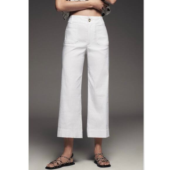 Anthropologie Pants - Anthropologie Maeve Colette White Cotton Blend Cropped Wide-Leg Pants Size 26P